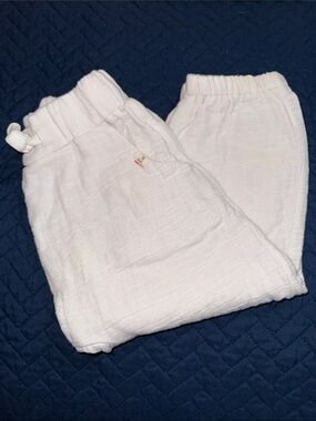 Me & Henry Toddler White Cotton Pants Sz 2-3Y Pull-On Elastic Waist Lightweight